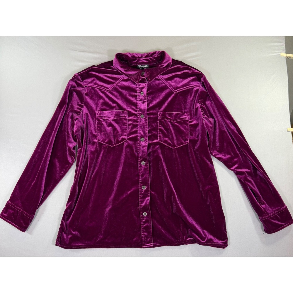 Wrangler Retro Purple Velvet Western Button Down Shirt XL Holiday Festival Boho